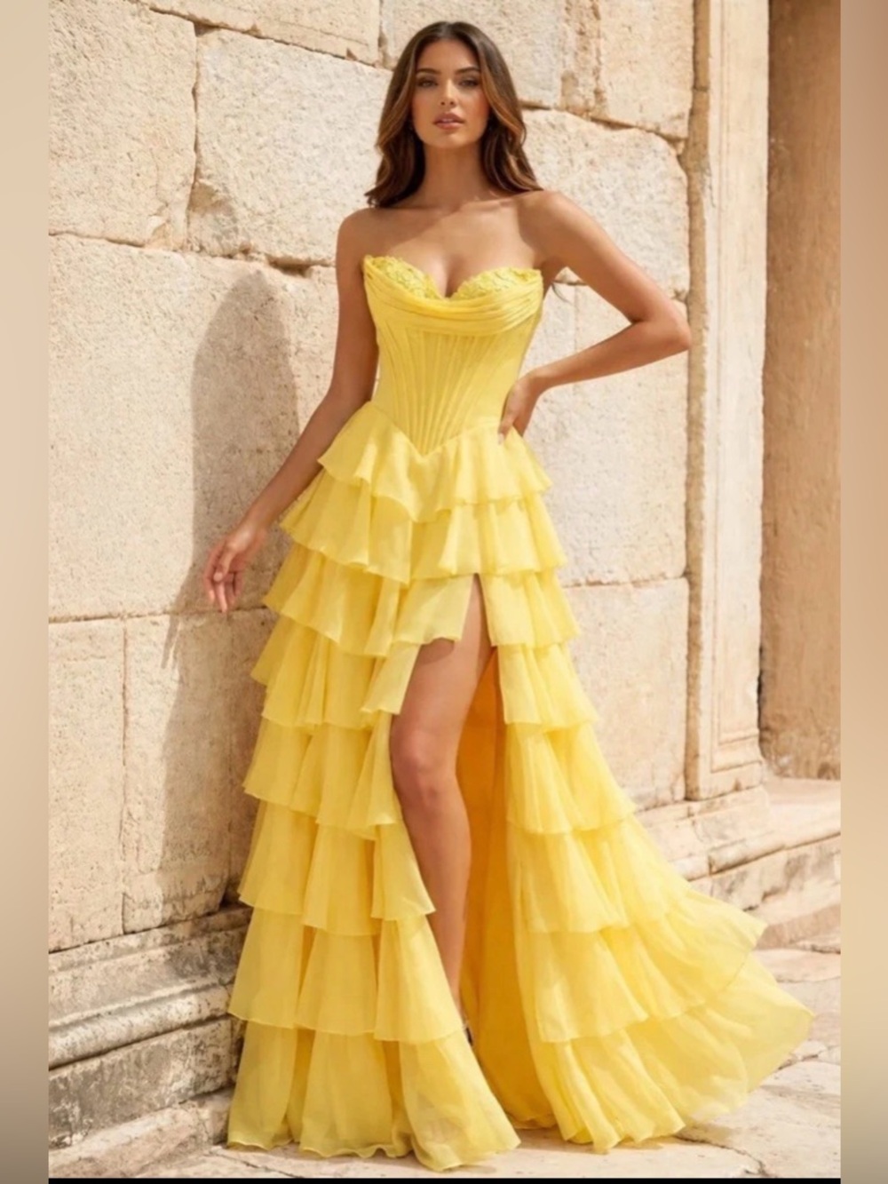 Kissprom- Ardea Strapless A-Line Ruffle Long Prom Dress
With Split Size 6